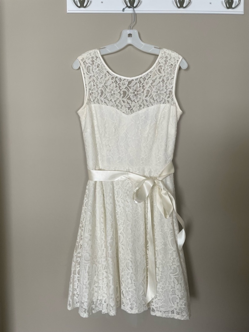 Ivory Lace Dress with Satin Waist Tie
